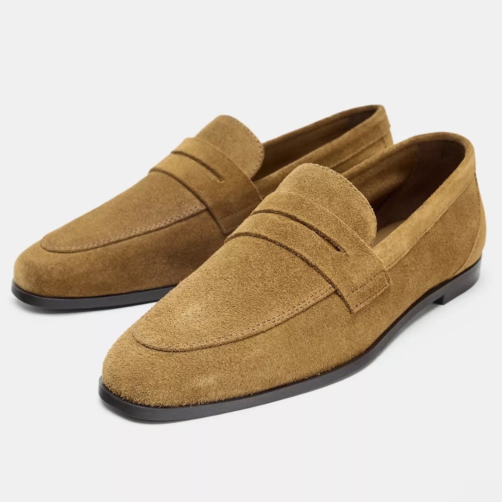 NWT ZARA SPLIT LEATHER LOAFERS IN BROWN